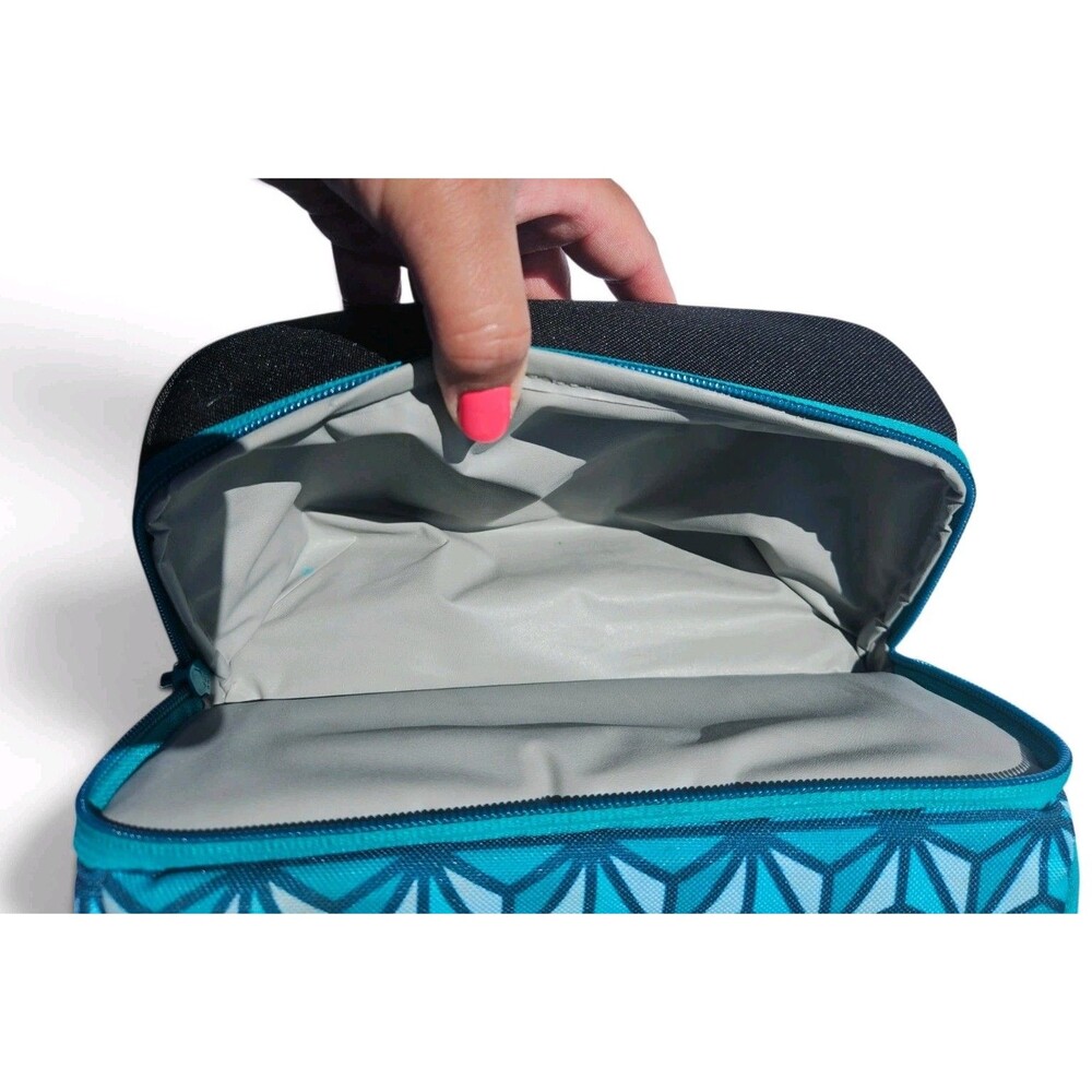 Lands' End Insulated Lunch Bag Teal Geometric Lunch Box Cooler Tote - Picture 8 of 11